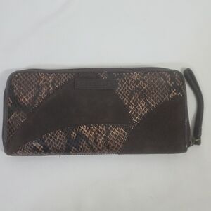 Cole Haan Alison Patchwork Brown Leather Suede Snakeskin Print Wallet Y2K Rare